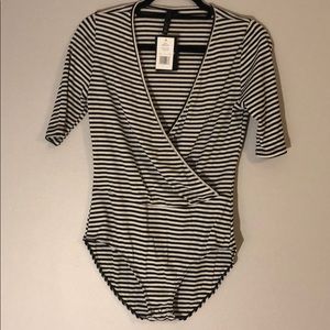 Striped wrap bodysuit